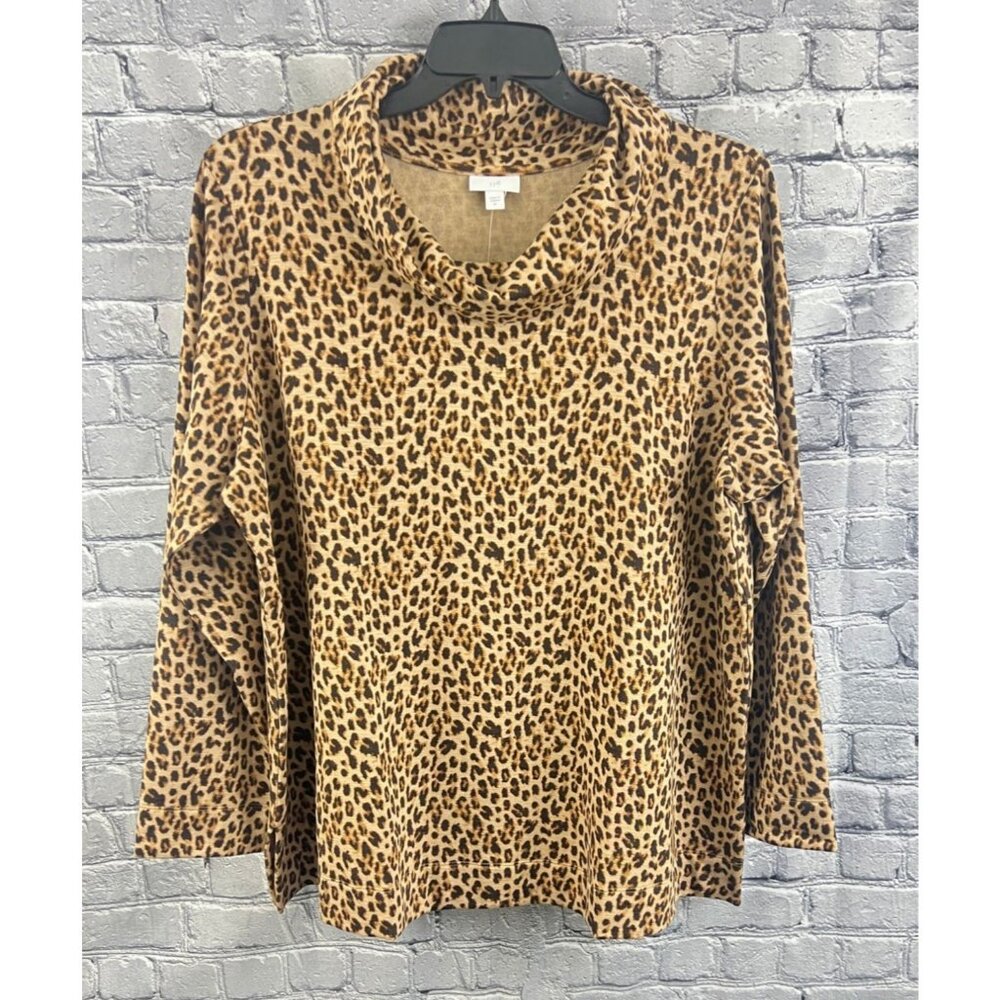 J. Jill  Leopard Print Cowl Neck Pullover‎ LS  Top Shirt  Size 2X